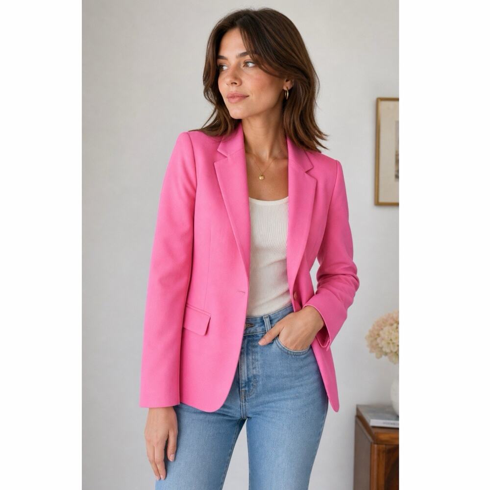 Talbots Wool Blazer Pink Sz 12 Petit Dopamine Jacket Preppy Chic